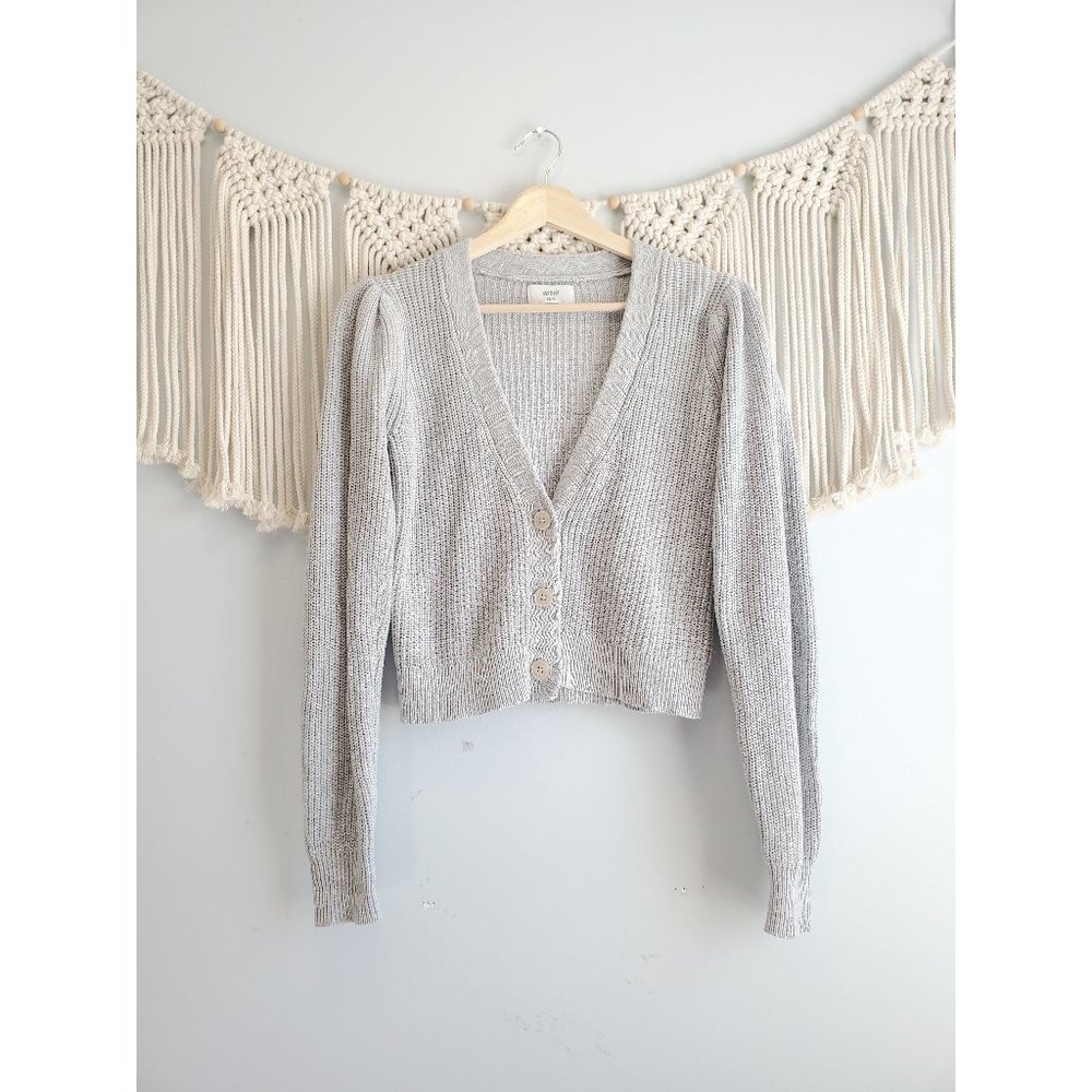 Aerie Gray Puff Sleeve Cropped Cardigan XS - Picture 1 of 6